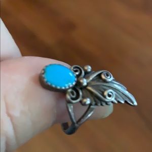 NAVAJO TURQUOISE & STERLING SILVER RING SIZE 7.5